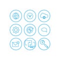 Communication icons set. Communication basic UI elements set. cloud, clock, gear, mail, picture, web, internet, footnote, search, Royalty Free Stock Photo