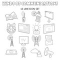 Communication icons set, outline ctyle