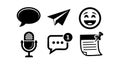 Communication icons set with speech bubble paper plane microphone happy face chat notification and pinned note Royalty Free Stock Photo