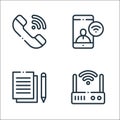 communication line icons. linear set. quality vector line set such as modem, write, smartphone