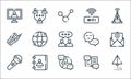 communication line icons. linear set. quality vector line set such as send, chat, microphone, book, contact, walkie talkie, chat