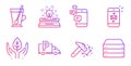 Communication, Mail and Hammer blow icons set. Fair trade, Tea mug and Truck parking signs. Vector