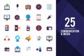 25 Communication And Media Flat icon pack. vector illustration Royalty Free Stock Photo