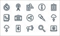 Communication and media line icons. linear set. quality vector line set such as laptop, megaphone, download, search, tooth, Royalty Free Stock Photo