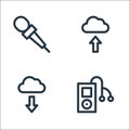 communication and media line icons. linear set. quality vector line set such as music player, download, upload Royalty Free Stock Photo