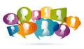 Colored Speech bubble. Crowd talking. Group of people talking. Communication between people. Profile silhouette