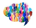 Crowd talking. Group of people talking. Communication. Speech bubble. Colored silhouette people profile in cloud shape Royalty Free Stock Photo
