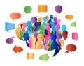 Crowd talking. Group of people talking. Speech bubble. Communication. Colored silhouette people profile in cloud shape Royalty Free Stock Photo