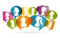 Vector colored Speech bubble. Communication between people. Crowd talking. Group of people talking. Profile silhouette