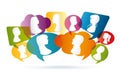 Vector colored Speech bubble. Group of people talking. Crowd talking. Profile silhouette. Communication between people