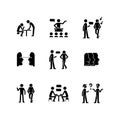 Communication process black glyph icons set on white space