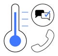 Communication progress and evaluation concept with thermometer, chat bubbles, and phone icon Royalty Free Stock Photo