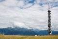 Communication repeater antenna tower placed on the mountain top Royalty Free Stock Photo