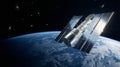Communication Satellite with Solar Panels Orbiting Planet Earth Royalty Free Stock Photo