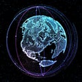 Communication in space satelitte. Connection lines Around Earth Globe. 3d illustration Royalty Free Stock Photo