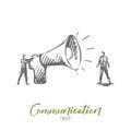 Communication, speaker, megaphone, announcement concept. Hand drawn isolated vector.