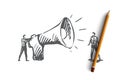 Communication, speaker, megaphone, announcement concept. Hand drawn isolated vector.