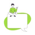 Communication Speech Bubble with Man Character Sitting On Top of It Vector Illustration Royalty Free Stock Photo