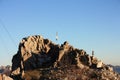 Communication, telecommunication and television antennas, positioned between the rocks of the mountains at the top