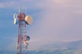 Communication telephone tower at sunset Royalty Free Stock Photo