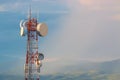 Communication telephone tower at sunset Royalty Free Stock Photo