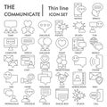 Communication thin line icon set, social media symbols collection or sketches. Web and internet linear style signs for