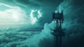 Communication tower above clouds Royalty Free Stock Photo