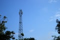 Communication Tower with Antenna and GSM from operator signals in Indonesia under the bright blue sky Royalty Free Stock Photo
