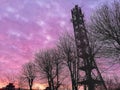 Communication tower background telephone transmit purple sky silhouette dusk morning copy space Royalty Free Stock Photo