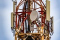 Communication tower with blue sky and clouds moving background Royalty Free Stock Photo