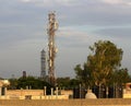 Communication tower with microwave parabolic antenna : (pix Sanjiv Shukla) Royalty Free Stock Photo