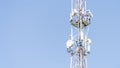 Communication tower or mobile phone tower with a 5G cellular network. The concept of a Royalty Free Stock Photo