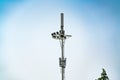 Communication tower pole, mobile, internet 4G, wifi with blue sky background Royalty Free Stock Photo