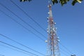 Communication tower. Telco Trellis for 3G 4G 5G Apocalypse Internet Communication, mobile, FM Radio and Television Broadcasting On