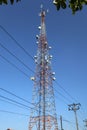 communication tower. Telco Trellis for 3G 4G 5G Apocalypse Internet Communication, mobile, FM Radio and Television Broadcasting On