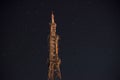 Communication tower under the starry sky at night Royalty Free Stock Photo