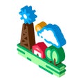 Communication tower in village isometric icon vector illustration