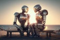 Communication between two robots using artificial intelligence. Created with Generative AI technology