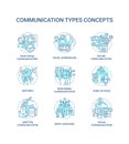 Communication types turquoise concept icons set