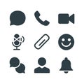 Communication and User Interface Solid Icon Set with Chat Phone Video Bell and Profile Symbols Royalty Free Stock Photo