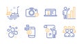 Communication, Web lectures and Bumper cars icons set. Clean bubbles, Photo camera and Graph chart signs. Vector