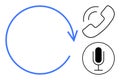 Communication Workflow with Call Icon, Voice Recording, and Circular Arrow for Process Visualization Royalty Free Stock Photo