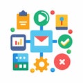 Communication and Workflow Icons with Central Envelope vector illustration Royalty Free Stock Photo