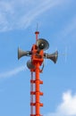 Communications antenna tower on blue sky Royalty Free Stock Photo