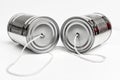 Communications and business calls concept of tin can telephone as way to deliver message and information