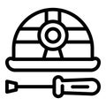 Communications engineer helmet screwdriver icon, outline style