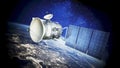 Communications satellite in Earth\'s orbit. 3D illustration
