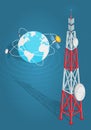 Communications Satellites Transmits to High Tower