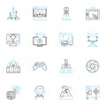 Communications sector linear icons set. Telecoms, Connectivity, Wireless, Broadband, Nerking, Data, VoIP line vector and