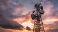 communications tower against dramatic sunset sky Royalty Free Stock Photo